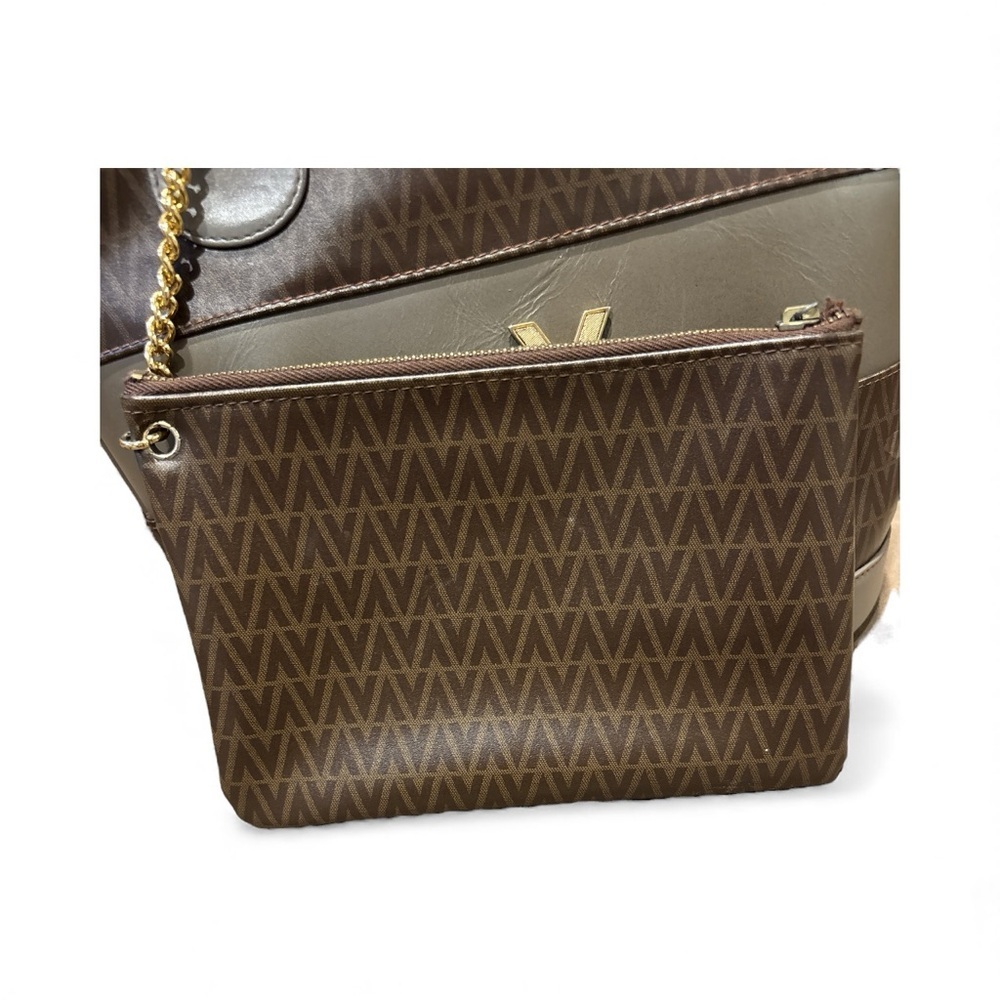Mario Valentino Brown Monogram Tote with Attached Pouch - Picture 6 of 9